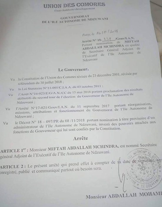 image Politique / Le premier gouvernement d’Abdallah Mohamed